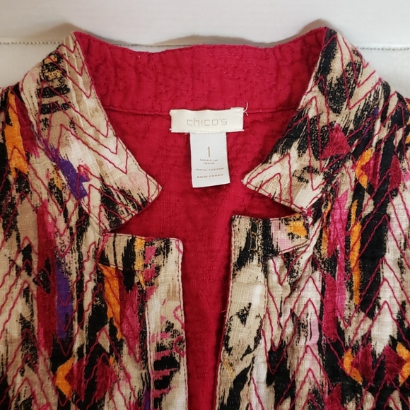 Chico's Women's Red White Black Orange Jacket, 1 - Picture 3 of 9